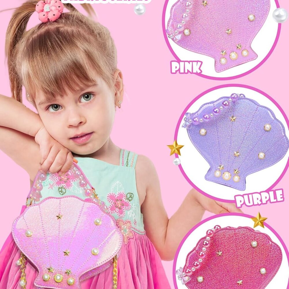 Shells Little Girl Crossbody Purse for Toddler,Shoulder Handbag,Pearl Princess C - Picture 2 of 7